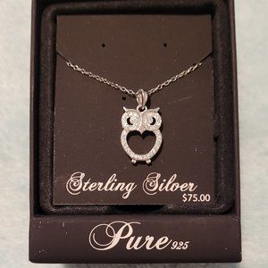 Sterling silver and diamond owl pendant